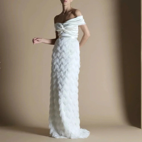 Halfpenny London Ivy Fringe Maxi Skirt White Ivory Satin Size 4/6 NWT - Picture 3 of 13